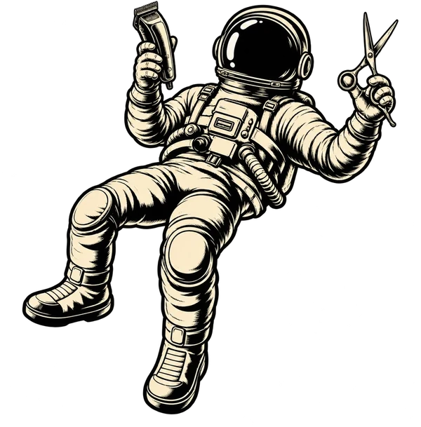 Astronauta con máquina y tijera, Elite Barbería